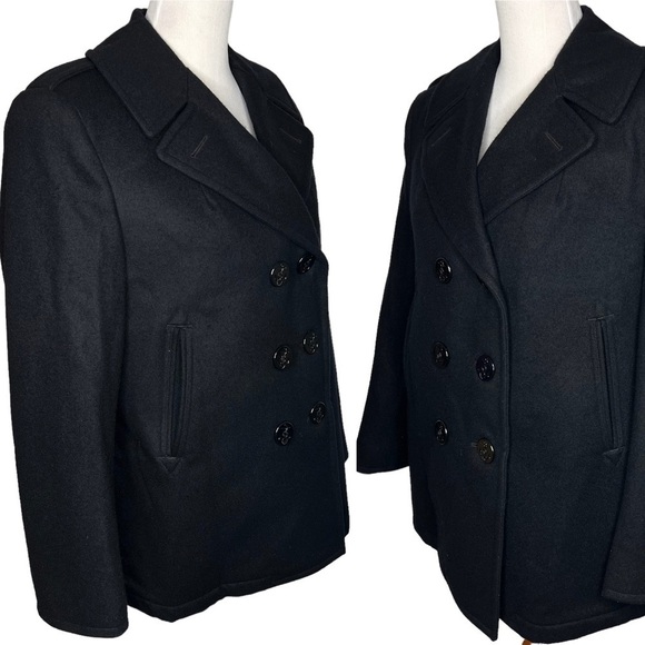 DSCP Quarterdeck Black Wool Navy Pea Coat Overcoat Size 14R US Enlisted Military - Picture 3 of 16